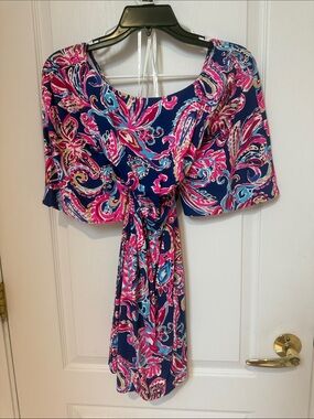 Lilly Pulitzer Women's Navy Floral Paisley Tie-Front Romper with Shorts